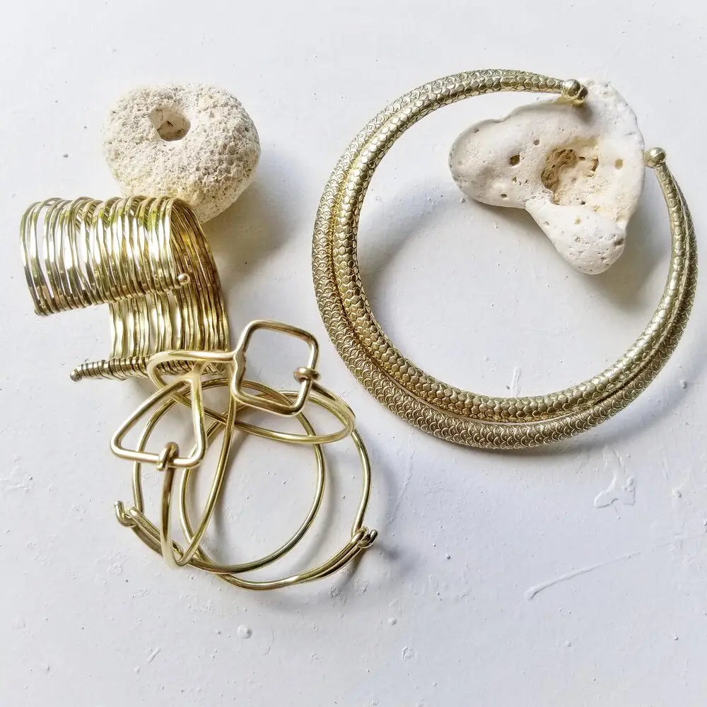 Multi Layered Brass Wire Cuff Bracelet (Silver & Gold)