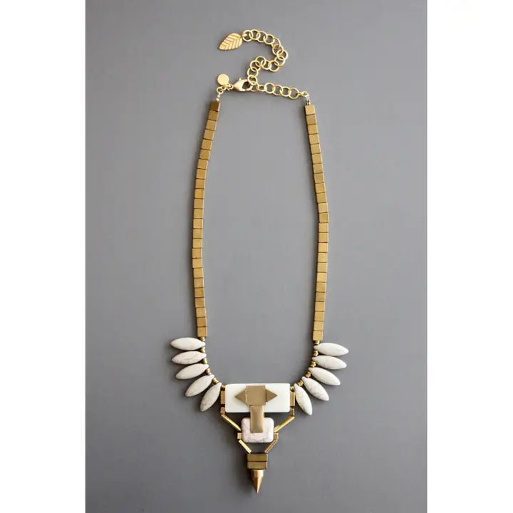 Geometric Bib Necklace with Magnesite and Serpentine