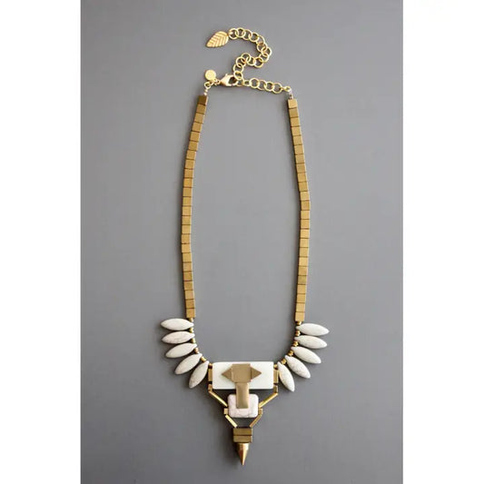Geometric Bib Necklace with Magnesite and Serpentine