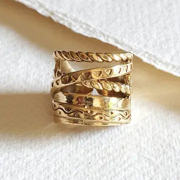 Overlap Layered Design Handmade Adjustable Brass Ring