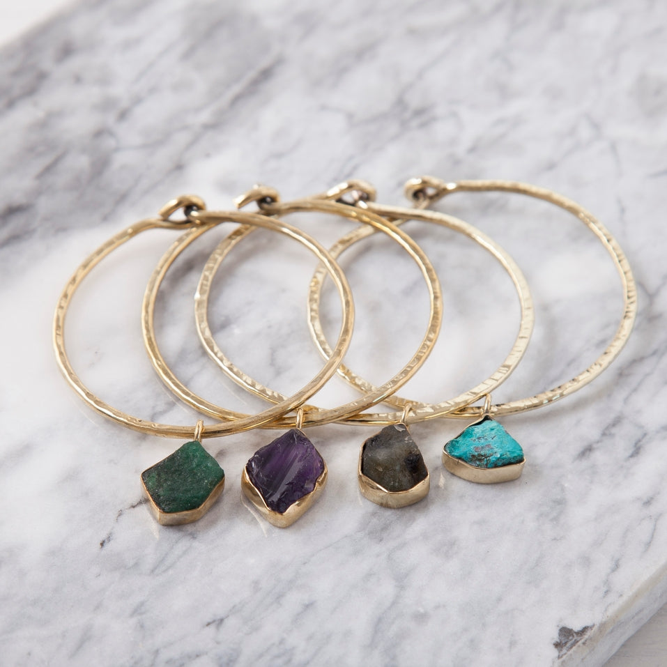 Rough Cut Textured Bangle Bracelet Labradordite