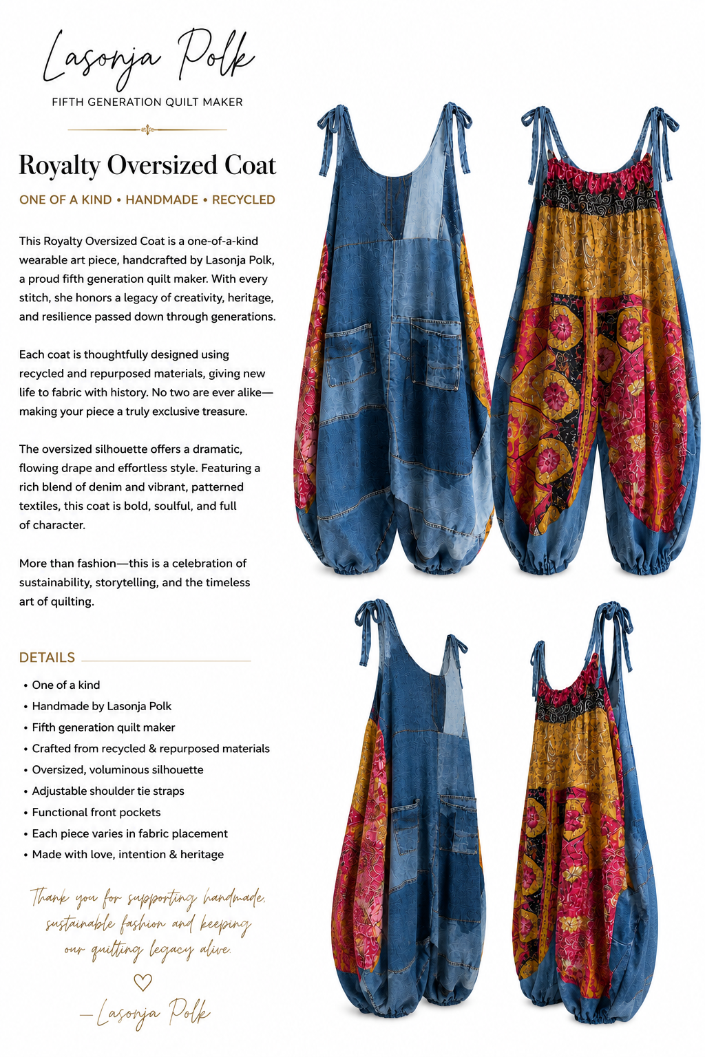 Oversized Jean Quilt Jumpsuit