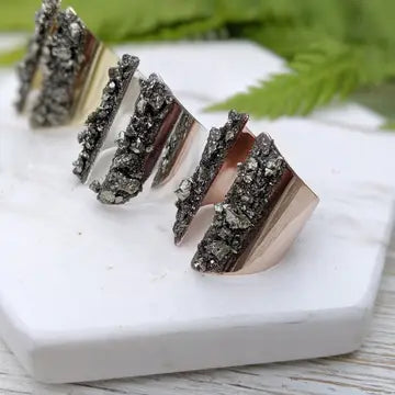 Wide Adjustable Raw Cut Silver Ring