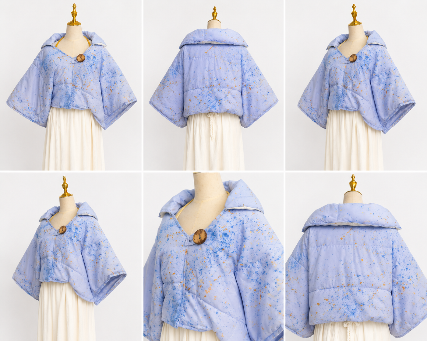 Osun Crop Puffer Jacket (Handpainted)-Light Blue