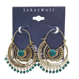 Grenoble Brass Turquoise Hoop Earrings