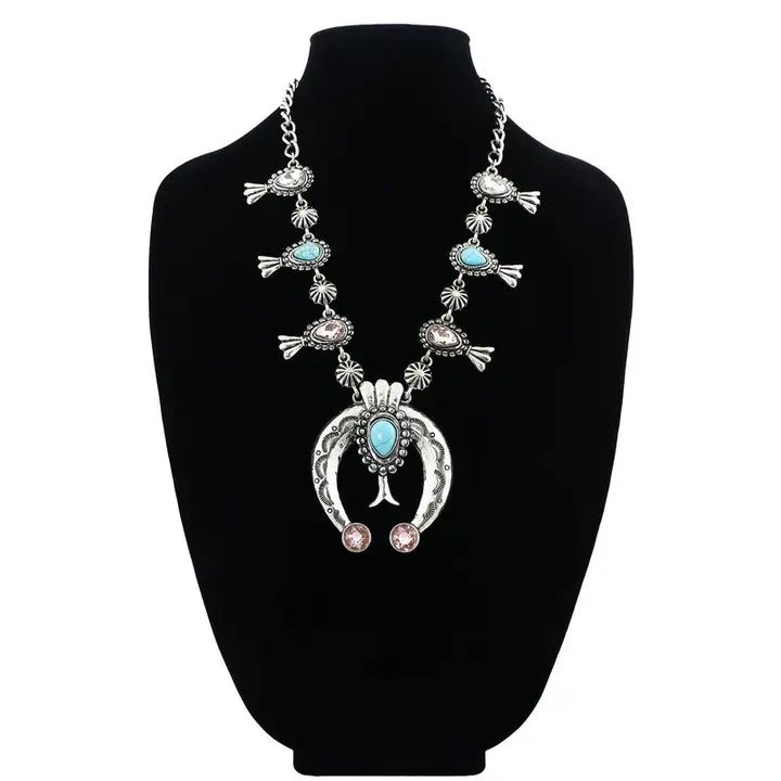 Squash Blossom Crystal Statement Necklace