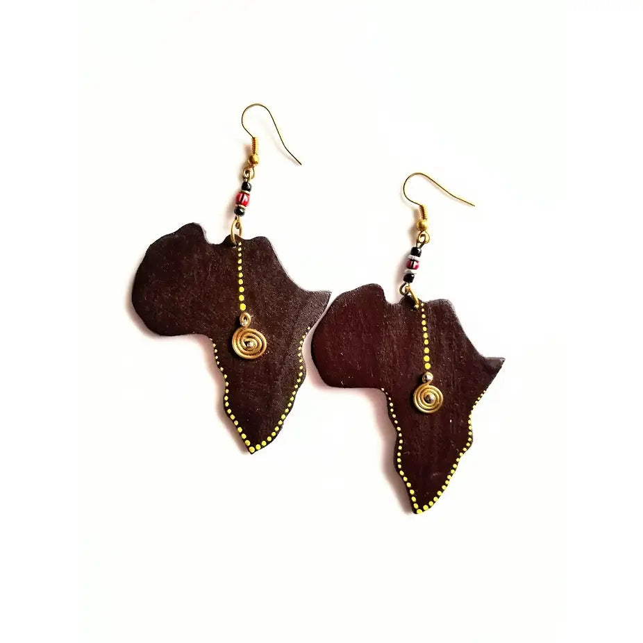 Mbao Wooden Continent Earrings