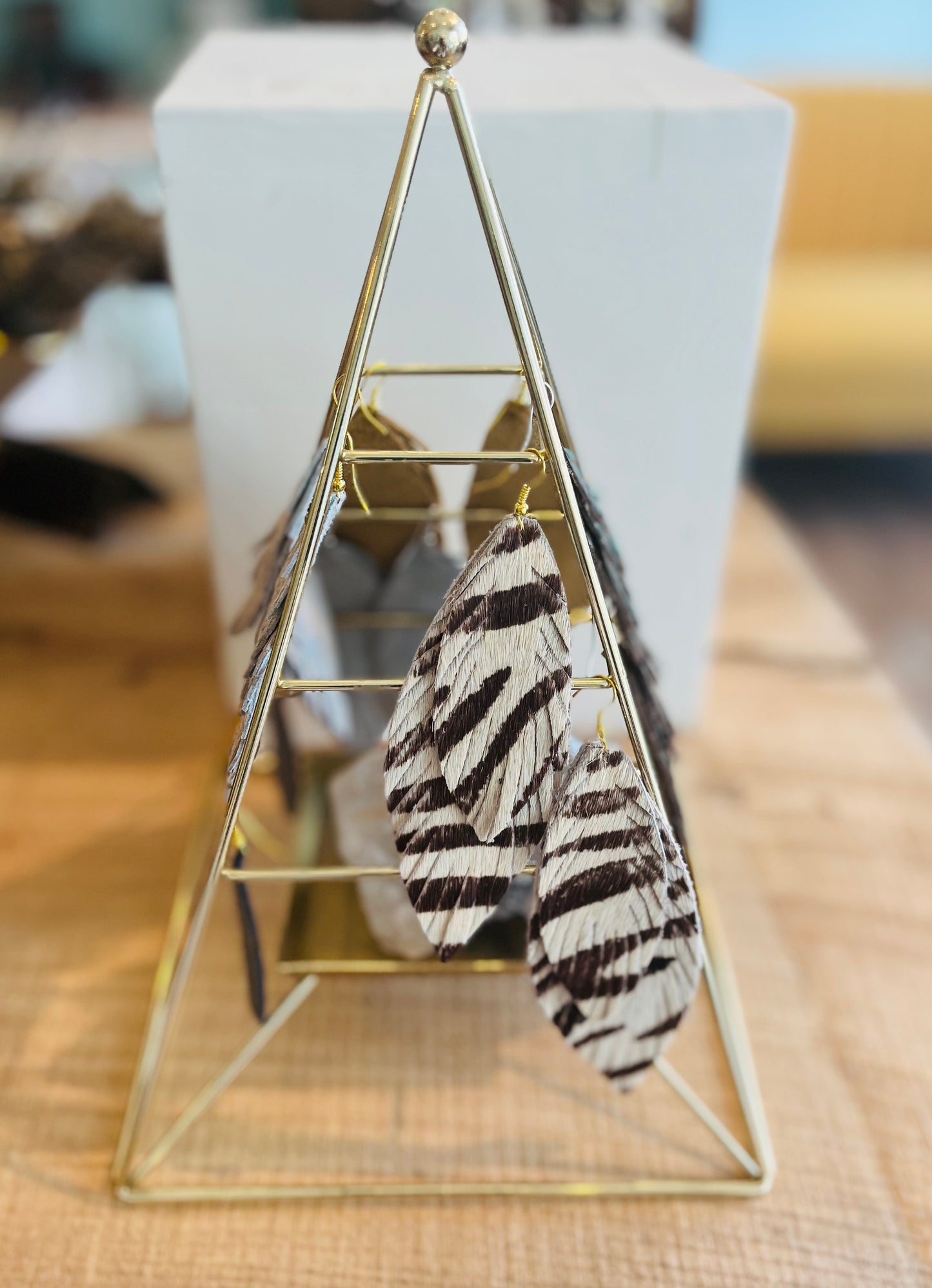 Leather Feather Metallic Earrings