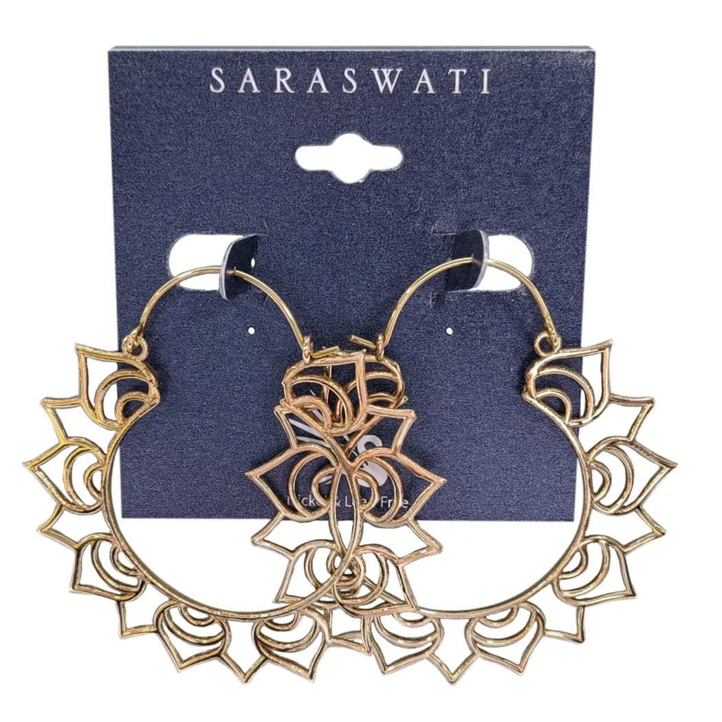 Lotus Petal Brass Hoop Earrings