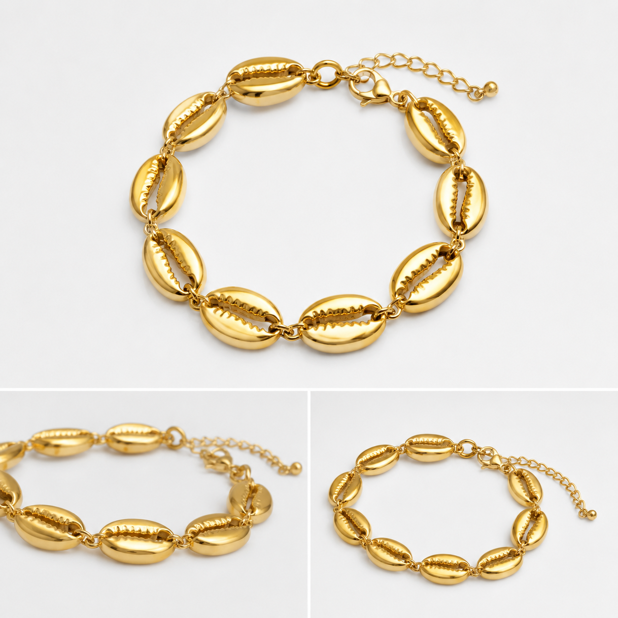Gold Cowrie Shell Linked Bracelet