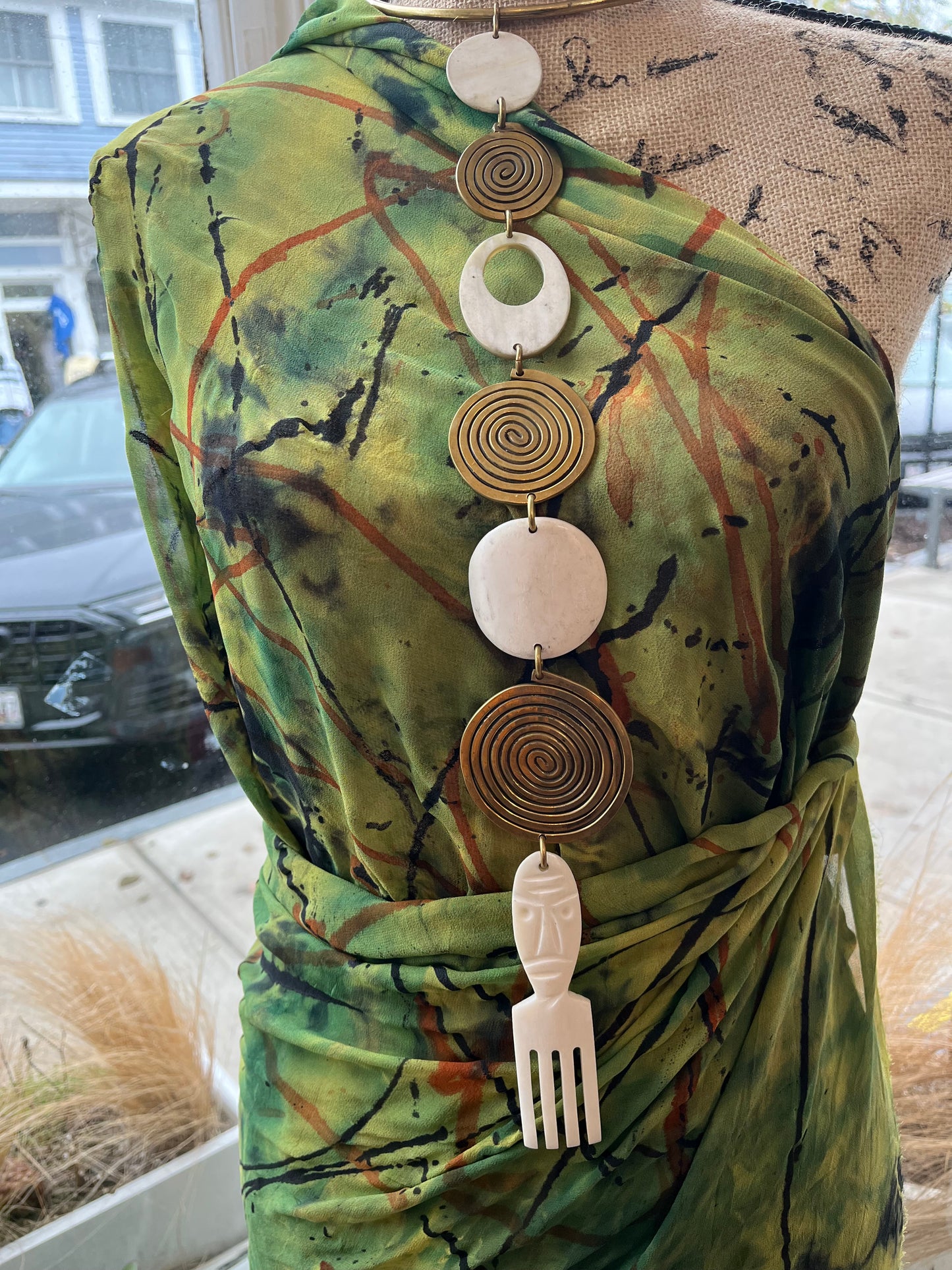 Kifalme Long Statement Bone & Brass Necklace