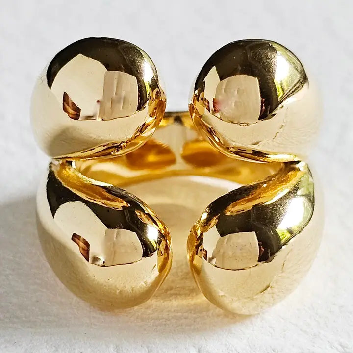 18k Gold Plated Modern Wrap Four Orb Chunky Bold Ring