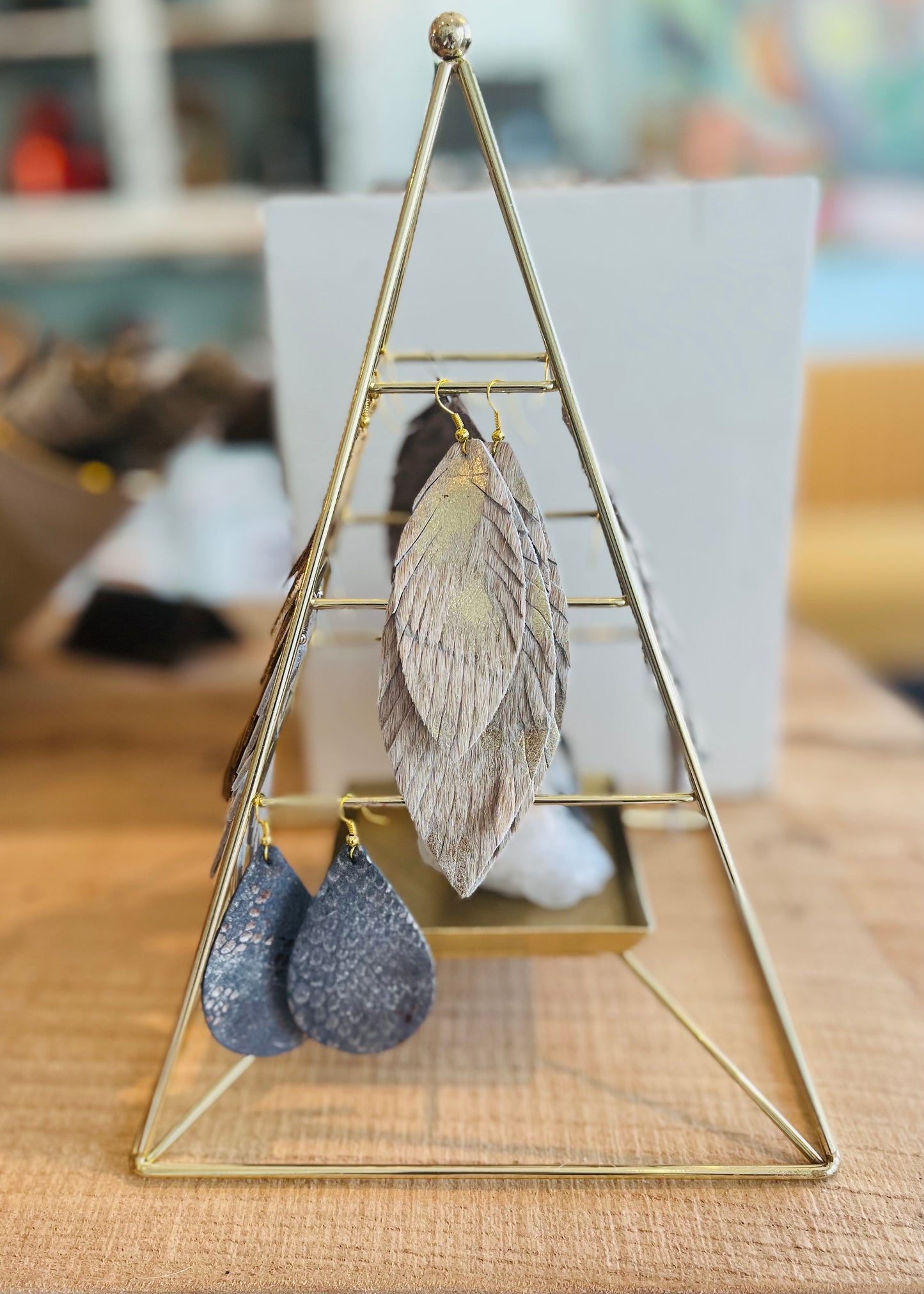 Leather Feather Metallic Earrings