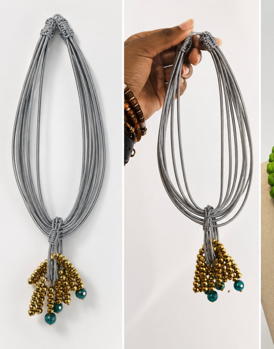 Gray Multi-Strand Statement Necklace