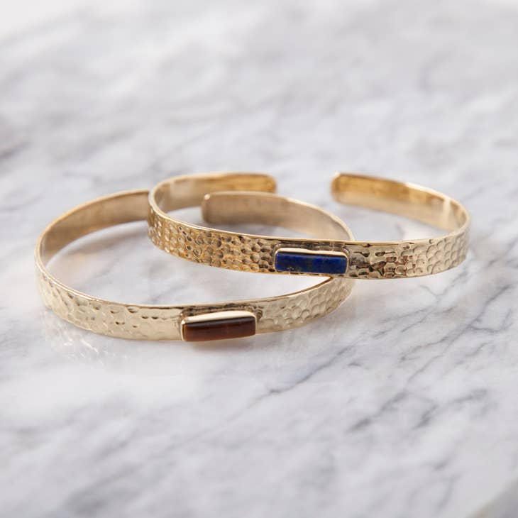 Hammered Stone Bracelet Lapis