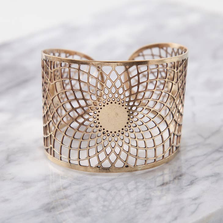 Geometric Spirals Brass Cuff