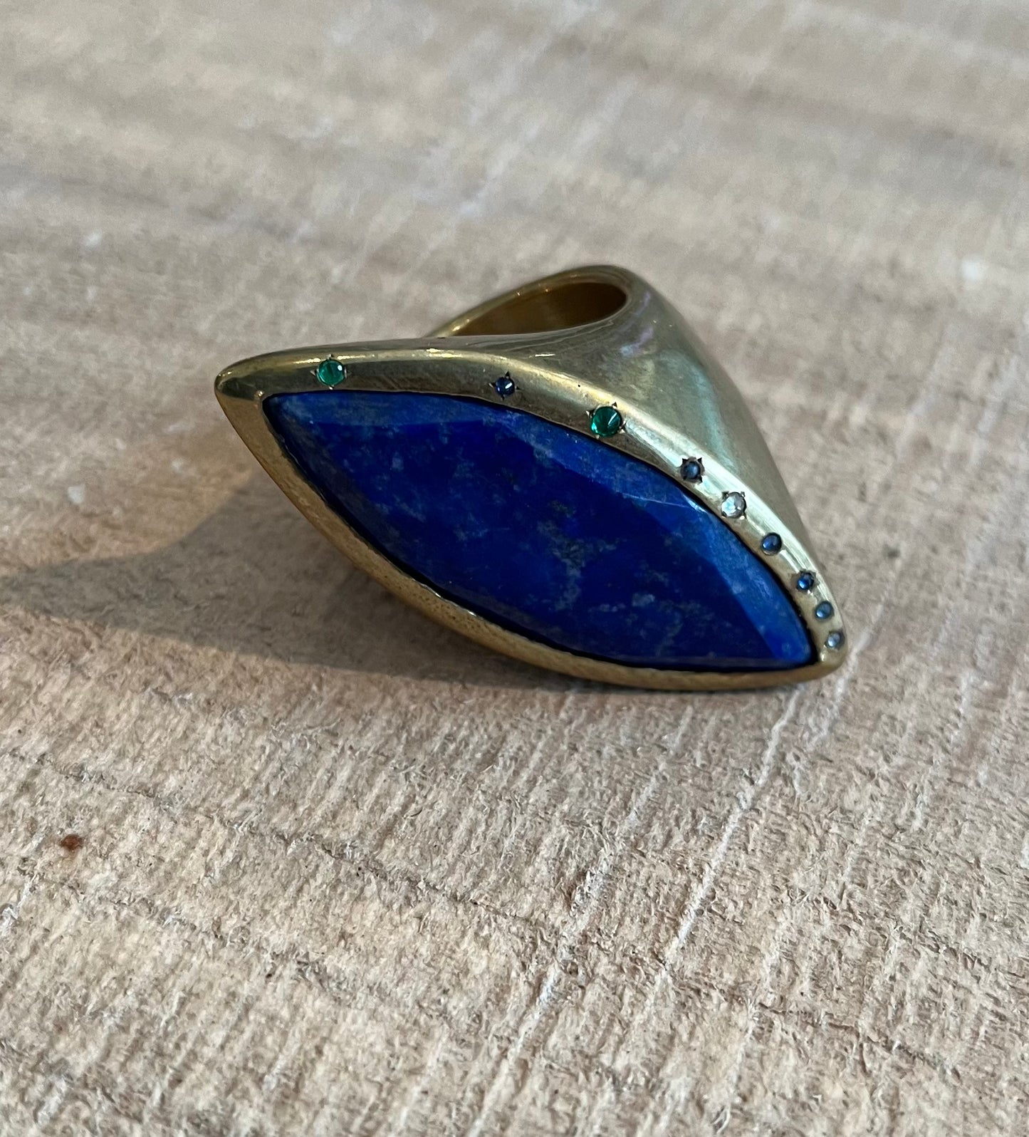 Nisela Lapis Emeralds & Sapphires Brass Ring (South Africa)