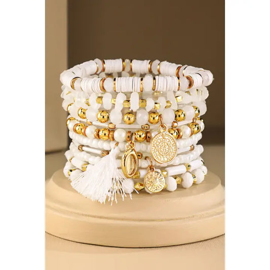 Ten Layered Boho Stretch Bracelet with Tassel