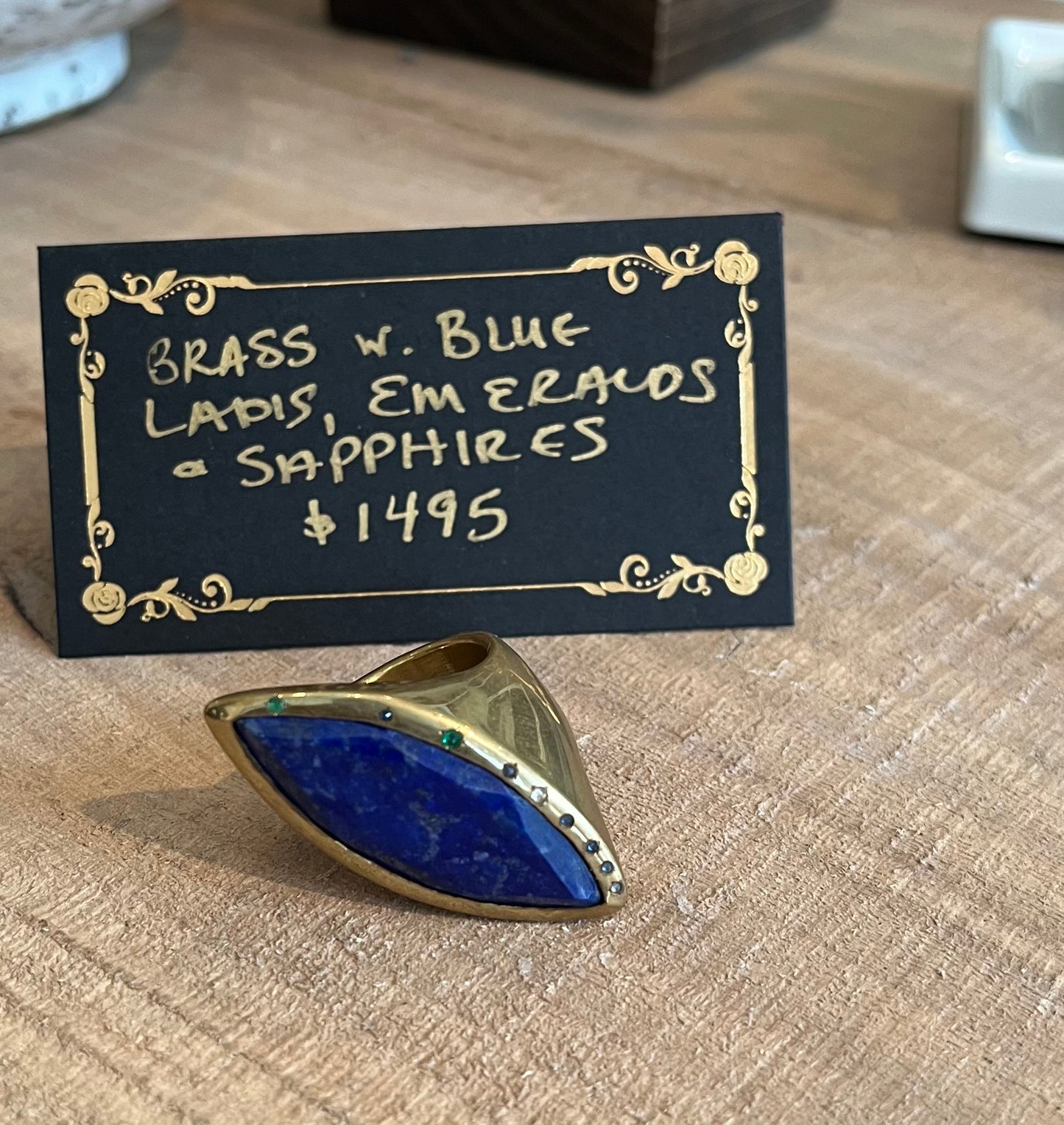 Nisela Lapis Emeralds & Sapphires Brass Ring (South Africa)