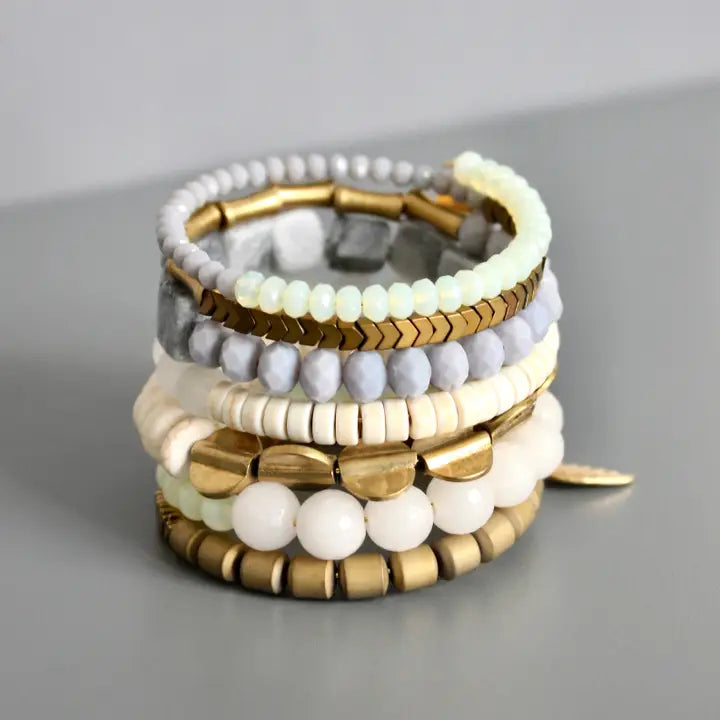 Gray, White and Brass Wrap Bracelet
