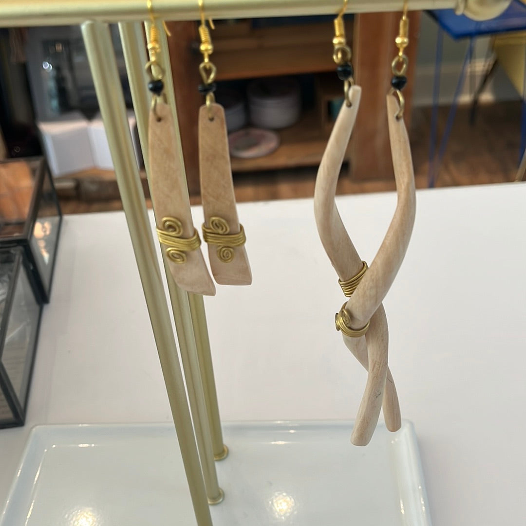 Wooden Olive Tree Handcrafted Wood & Brass Earrings
