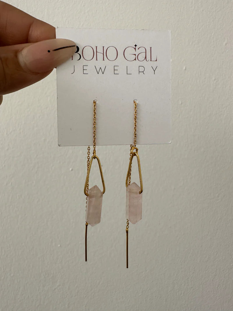 Alohi Rose Quartz Threader Earrings