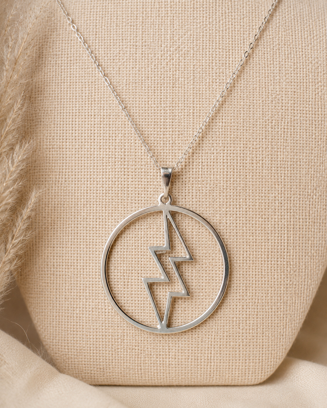 Silver Lightning in Circle Pendant Necklace