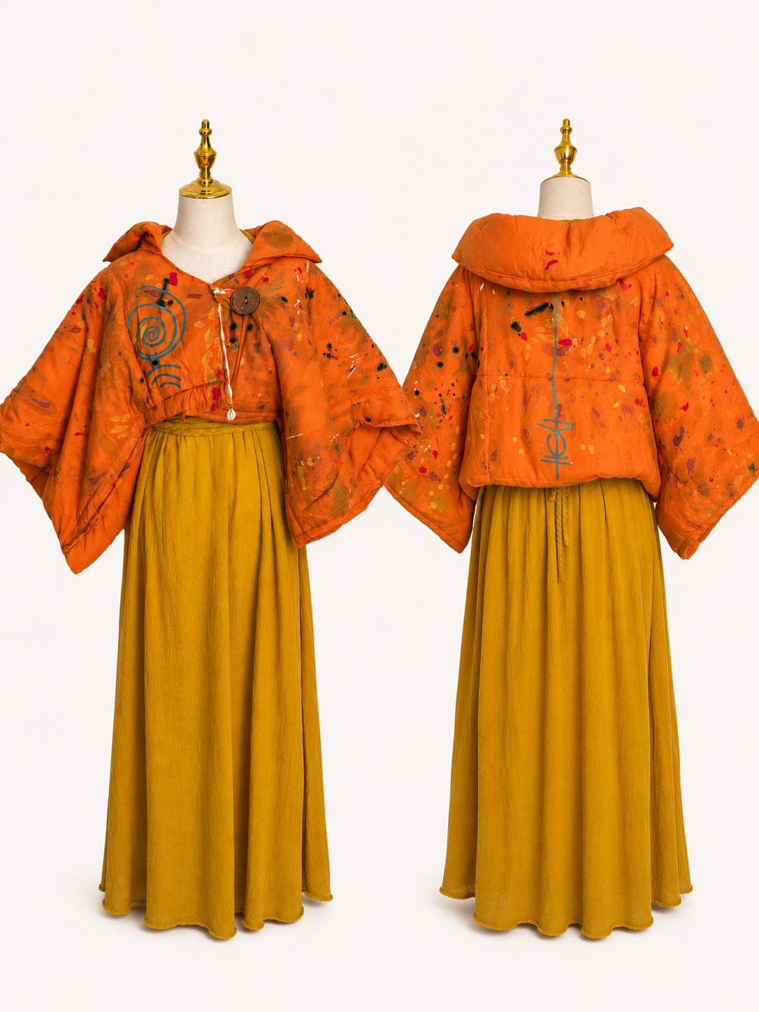 Osun Crop Puffer Jacket (Handpainted)- Orange