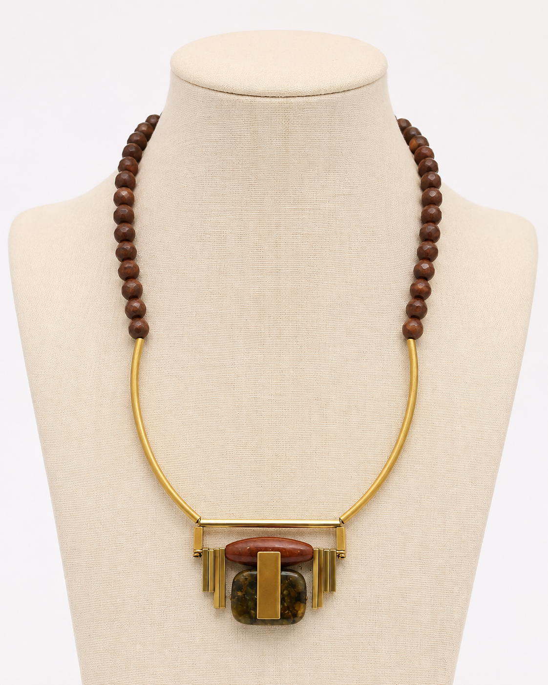 Burgundy and Jasper Artdeco Pendant Necklace