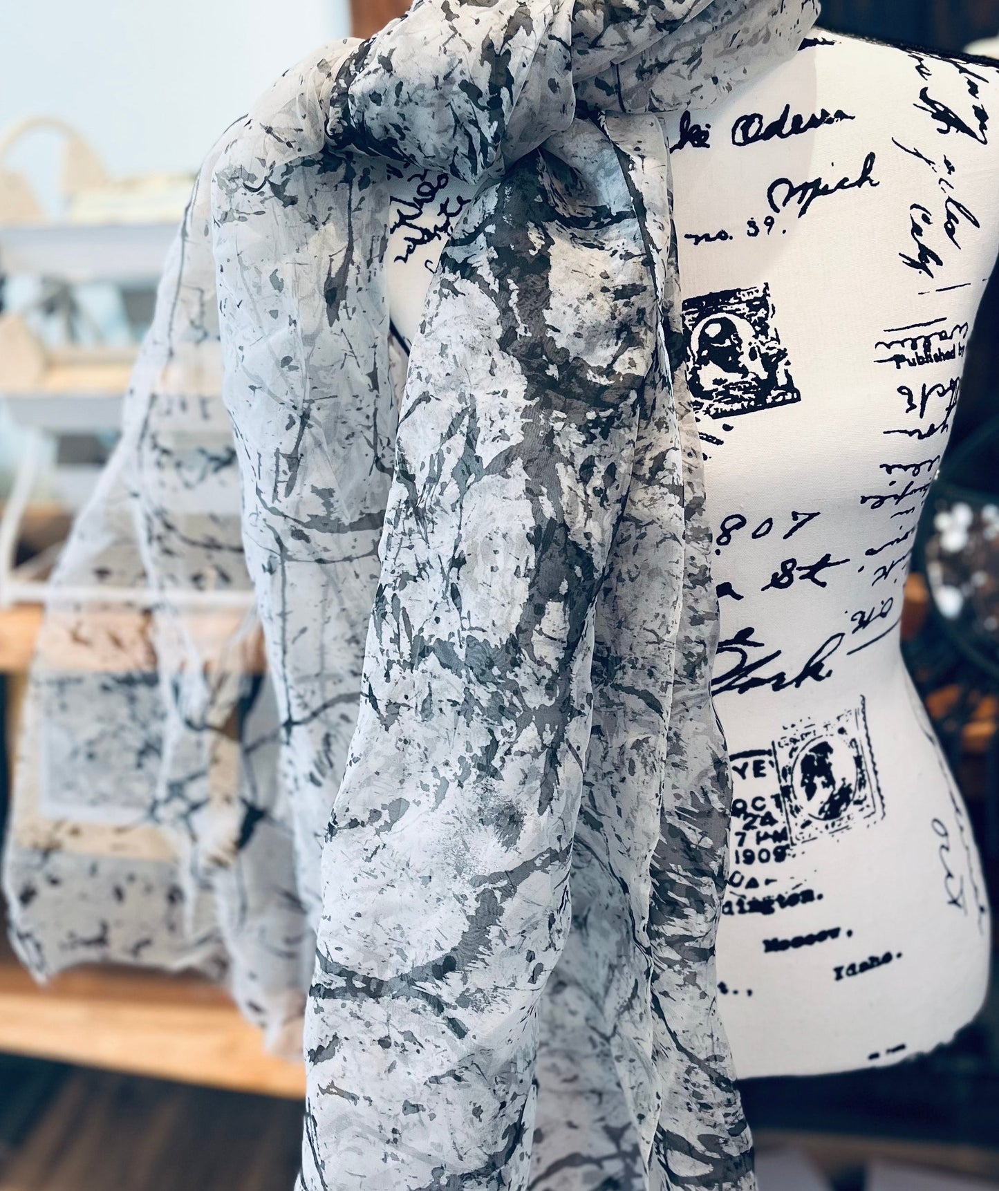Martha Mae Hand Painted Black & White Scarf