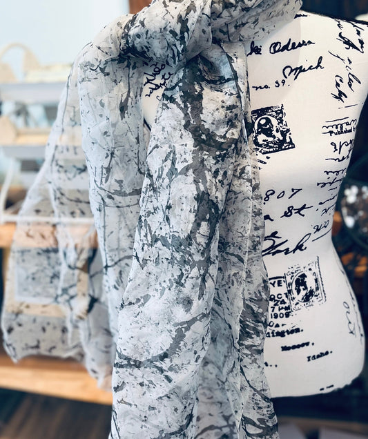 Martha Mae Hand Painted Black & White Scarf