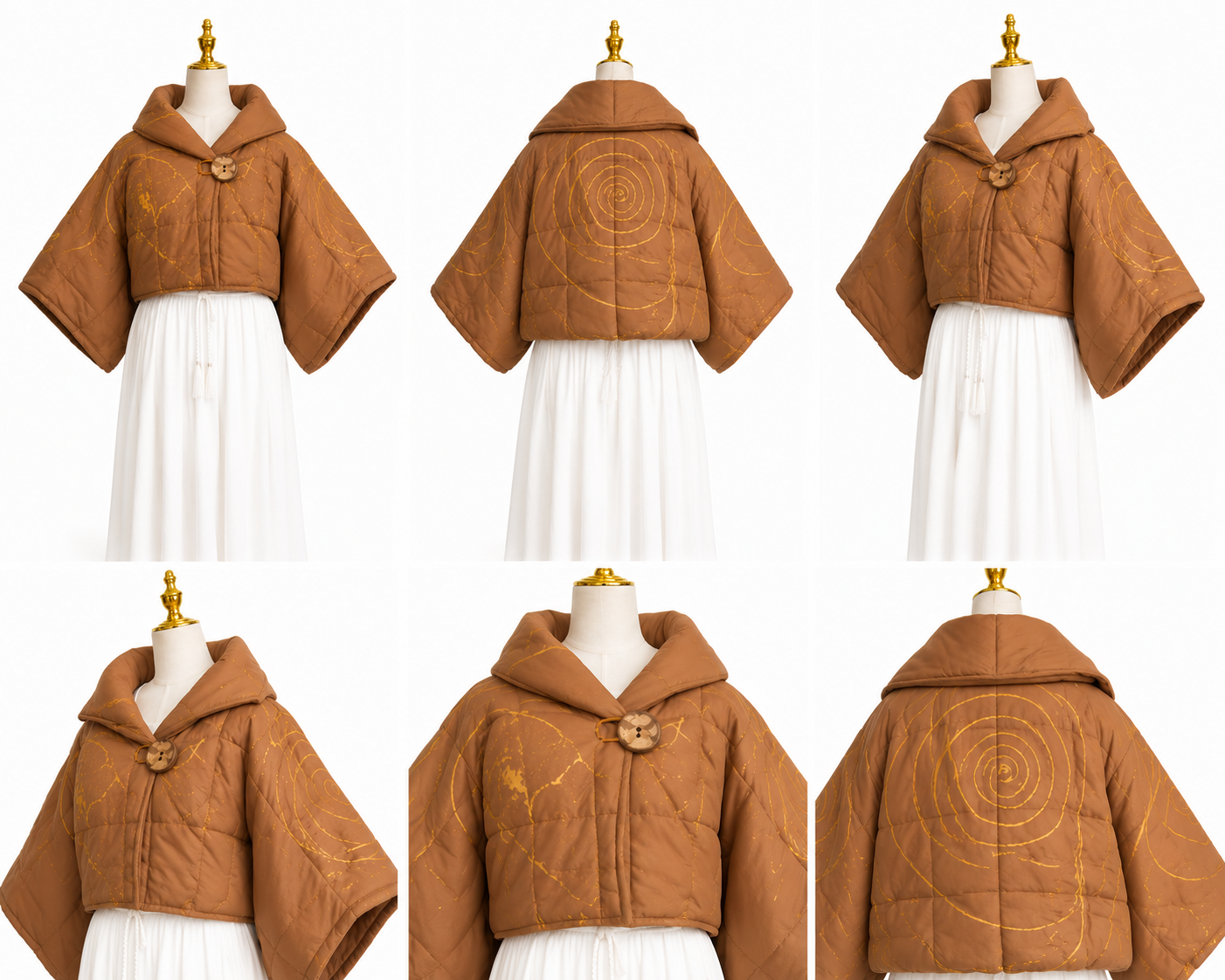 Osun Crop Puffer Jacket (Handpainted)-Rust