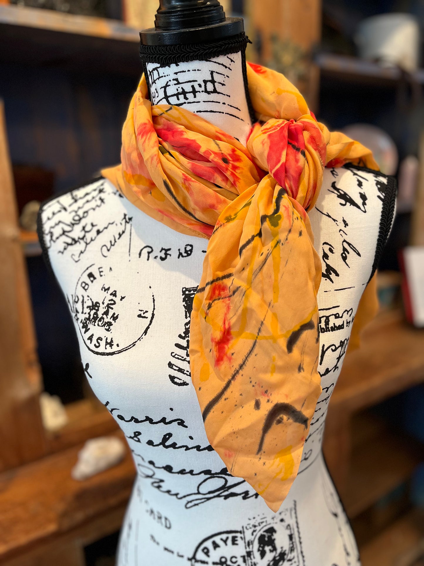 Martha Mae Hand Painted Orange Abstract Scarf