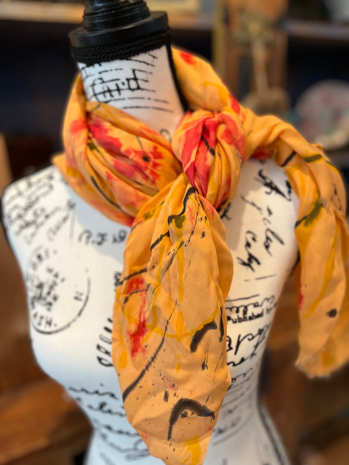 Martha Mae Hand Painted Orange Abstract Scarf