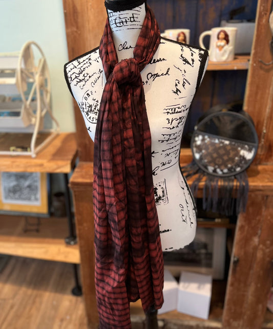 Martha Mae Jones Hand Painted Red Checkered Scarf