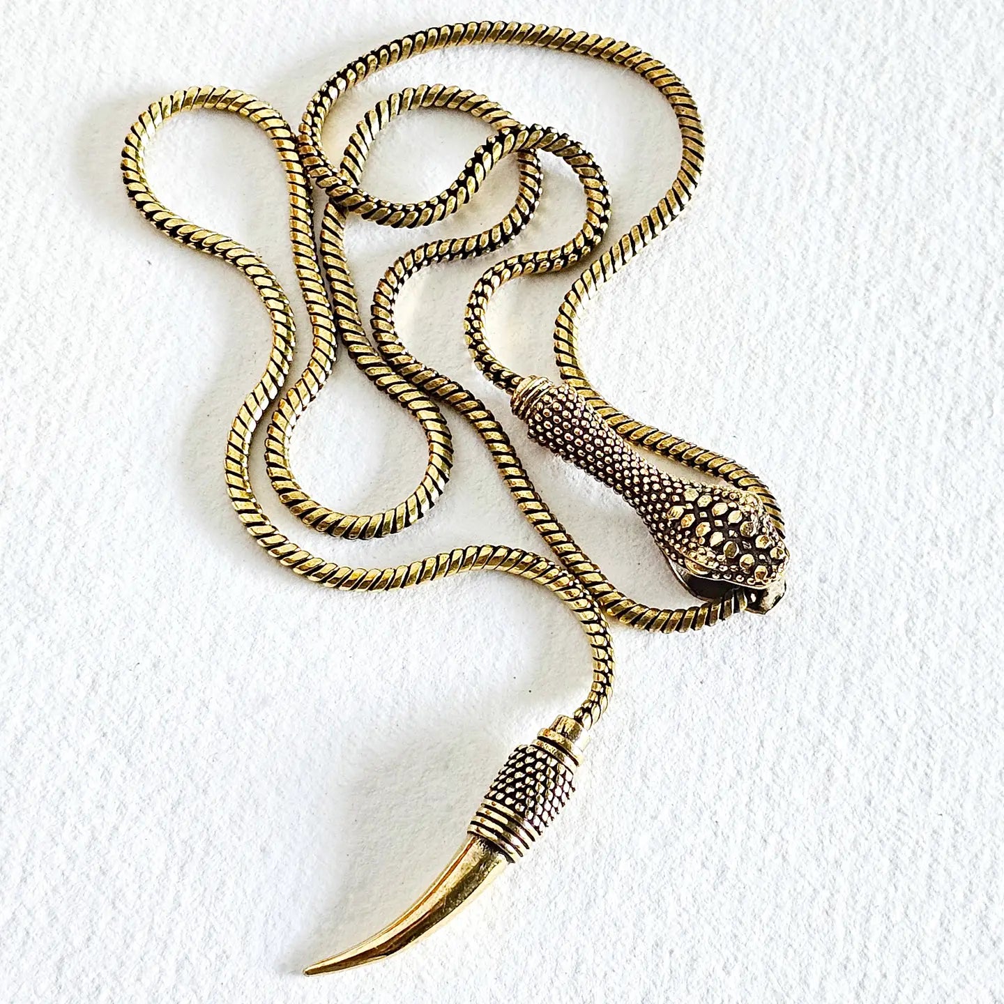Brass Snake Serpent Lariat Long Necklace