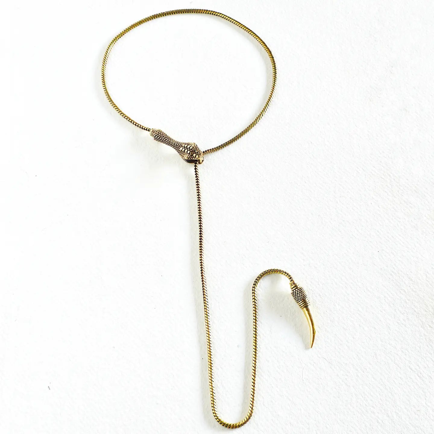 Brass Snake Serpent Lariat Long Necklace
