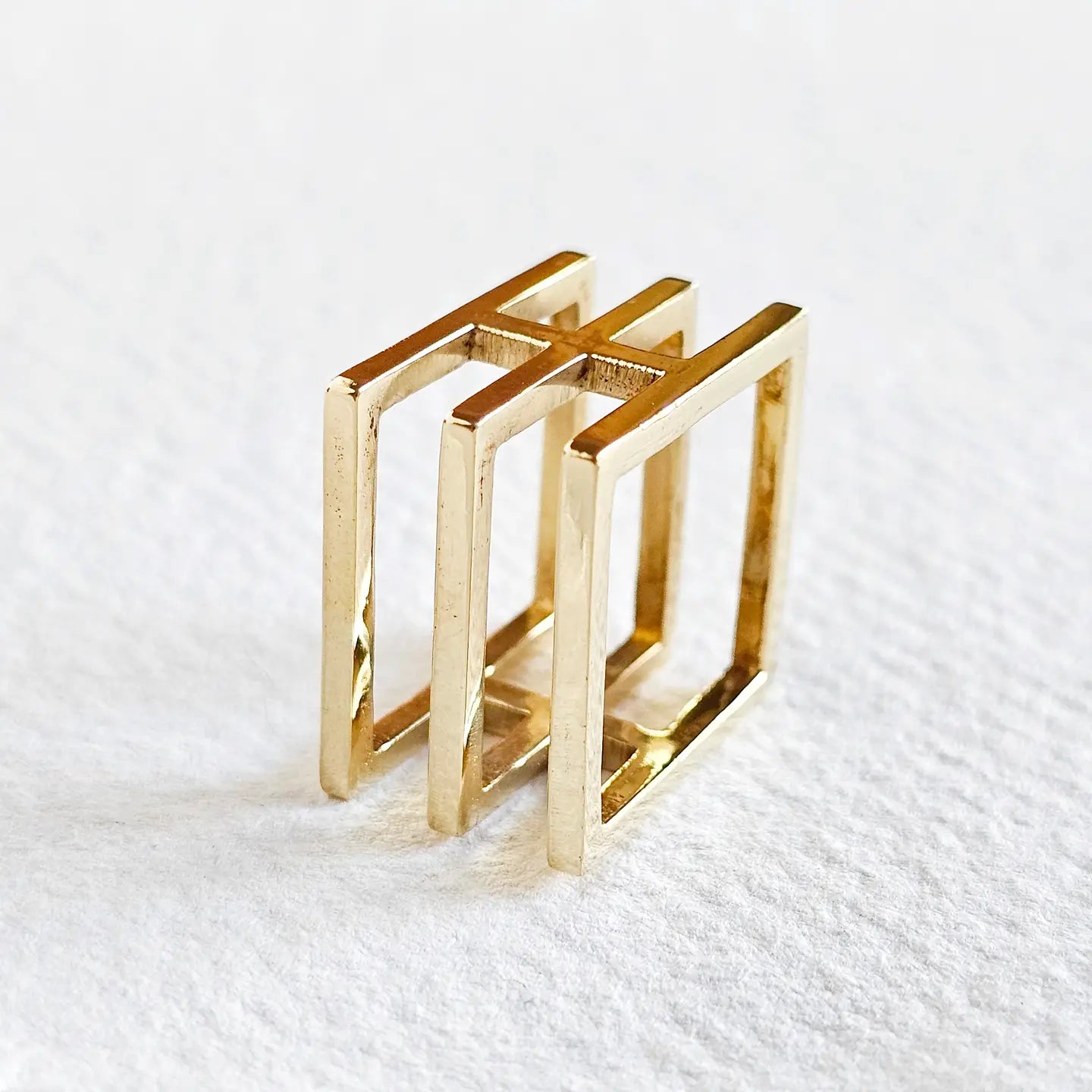 Triple Square Brass Statement Ring