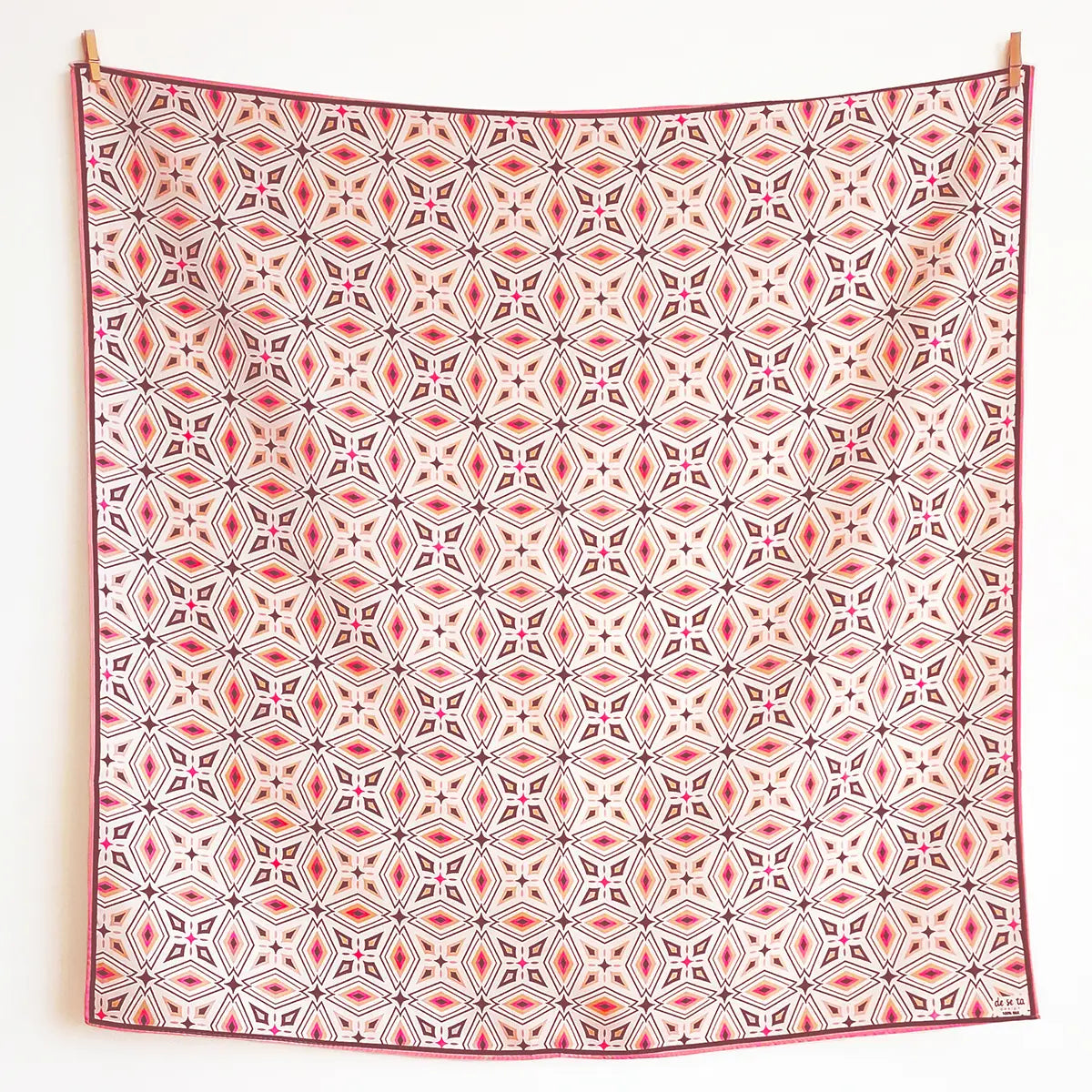 Geometric Meskel Ethiopian Silk Scarf - Black & Pink
