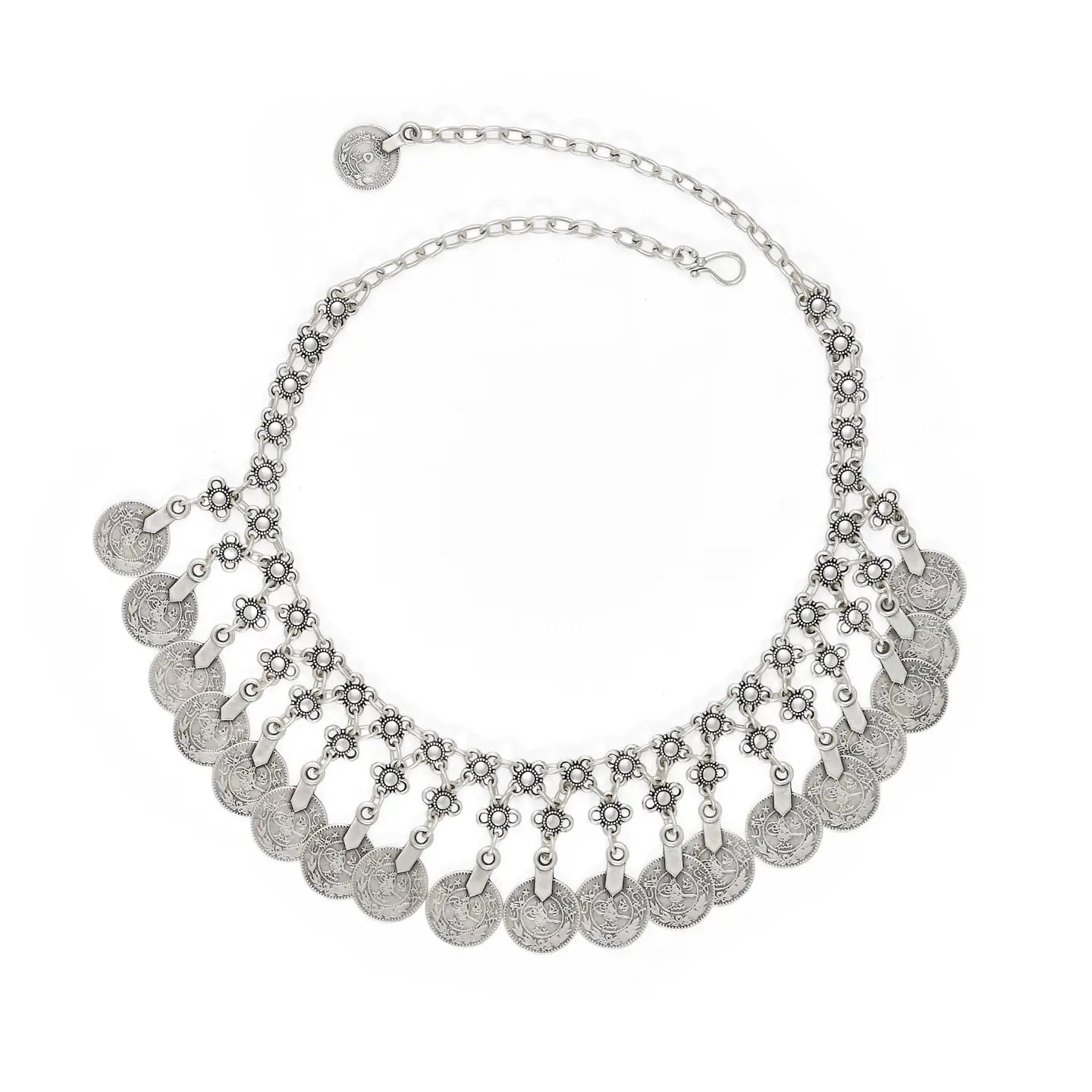 Flower Coin Pewter Necklace