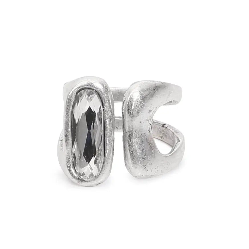 Crystal and Silver Open Ring