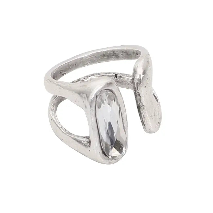 Crystal and Silver Open Ring