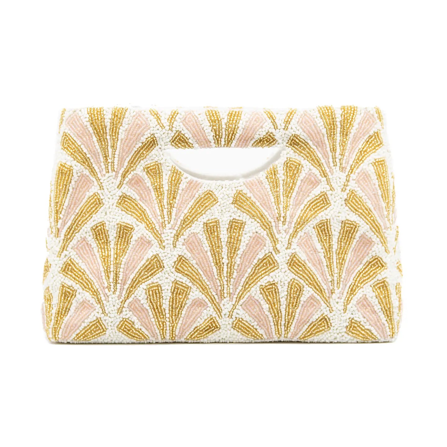 Aurora Cut Out Handle Beaded Bag (Ivory/ Gold/ Pink)