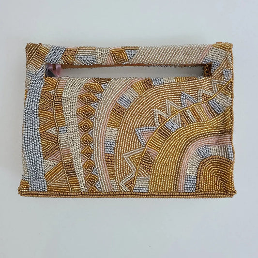 Tribal Design Beaded Clutch (Gold and Silver)