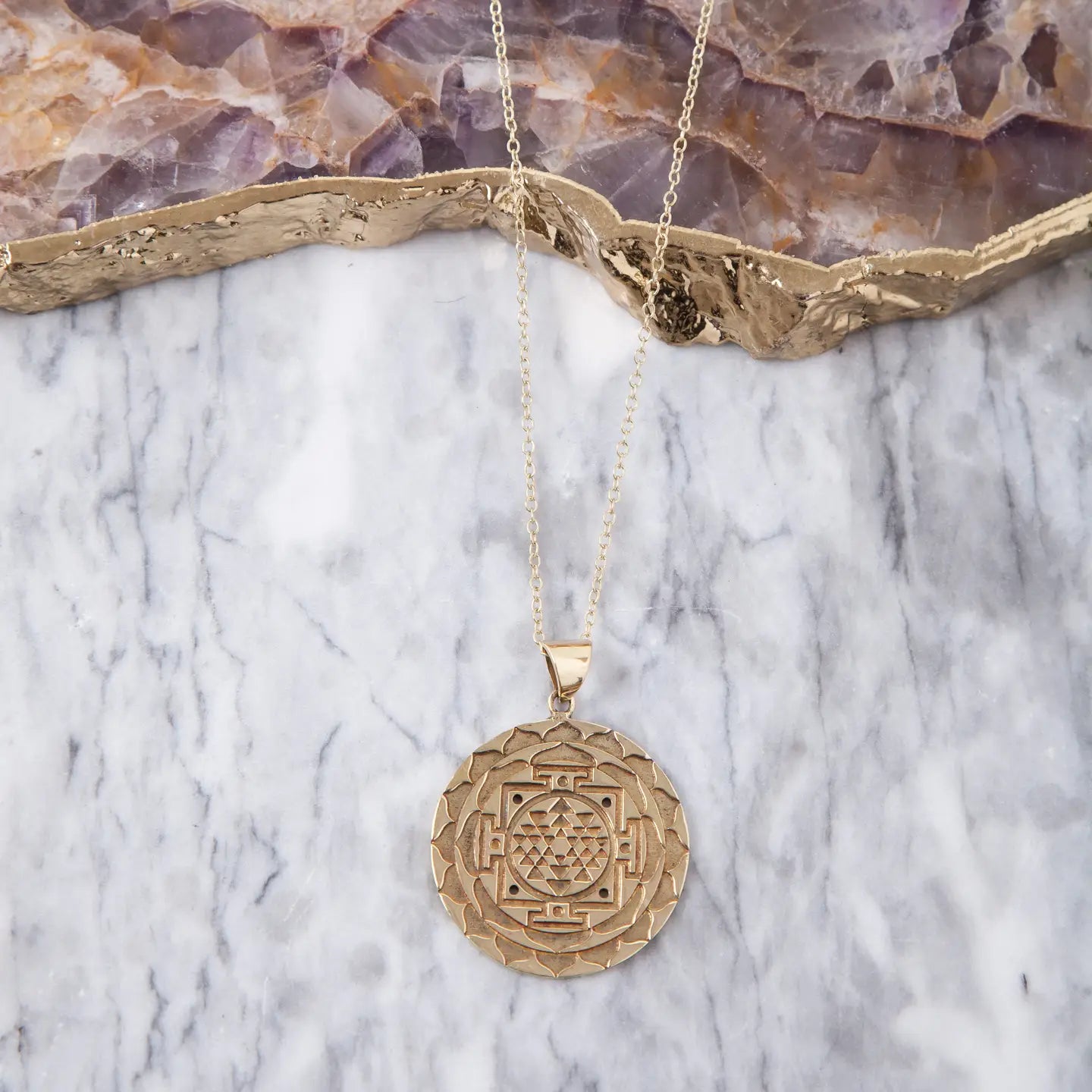 Brass Sri Yantra Pendant Necklace