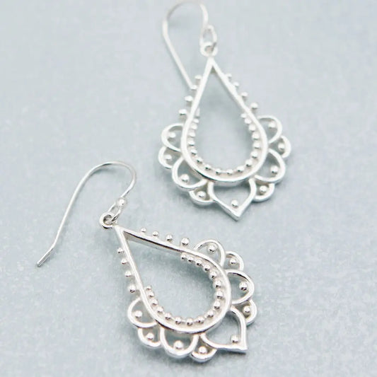 Sterling Silver Beaded Lotus Mini Earrings