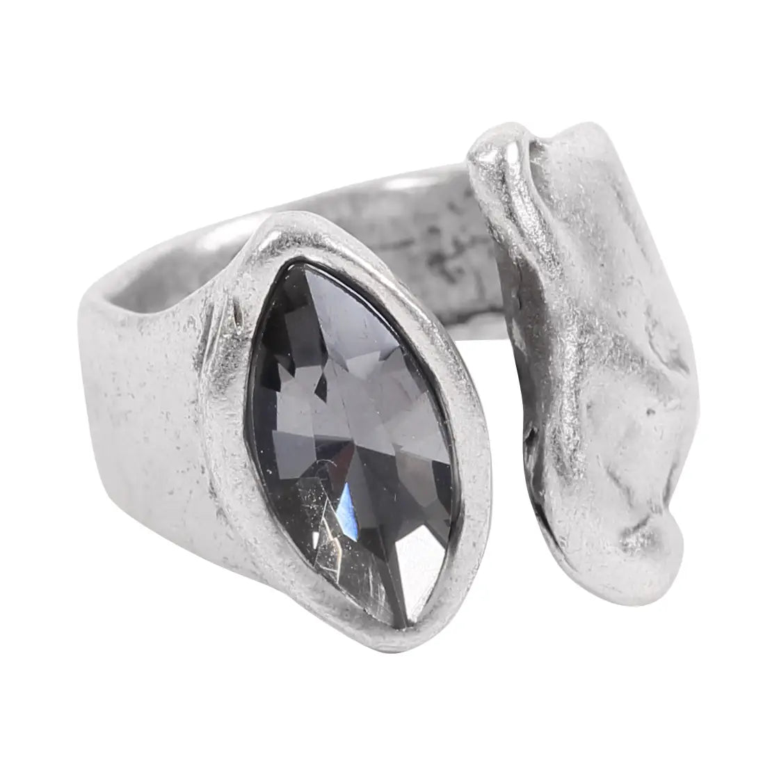 Abstract Open Crystal and Pewter Ring