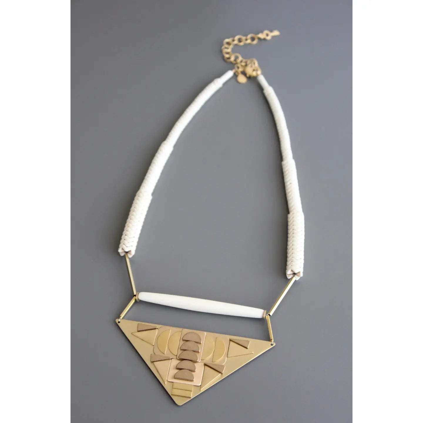 Geometric White Stone and Brass Triangle Necklace