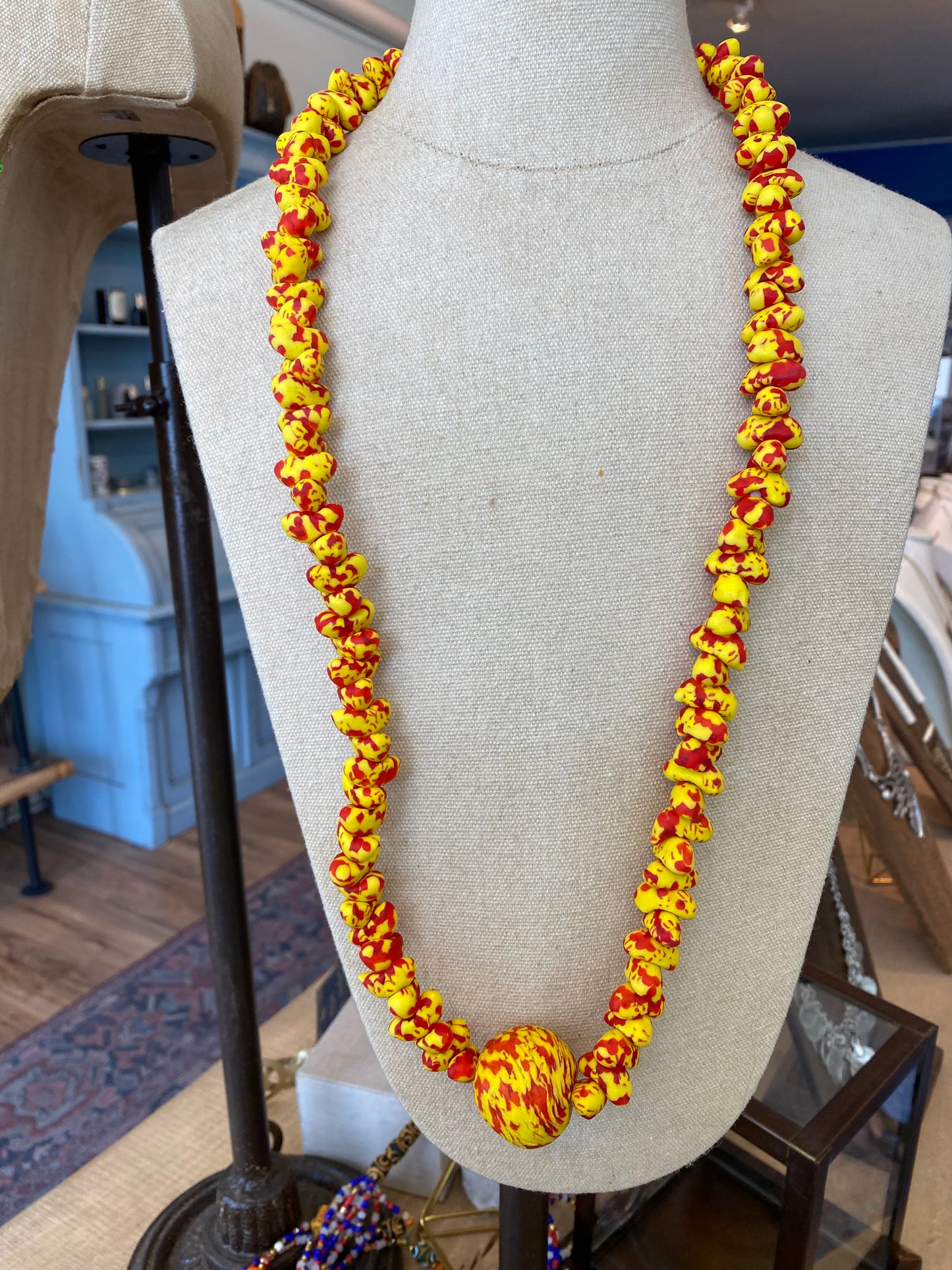 Long Tribal Ghanaian Glass Beaded Necklace