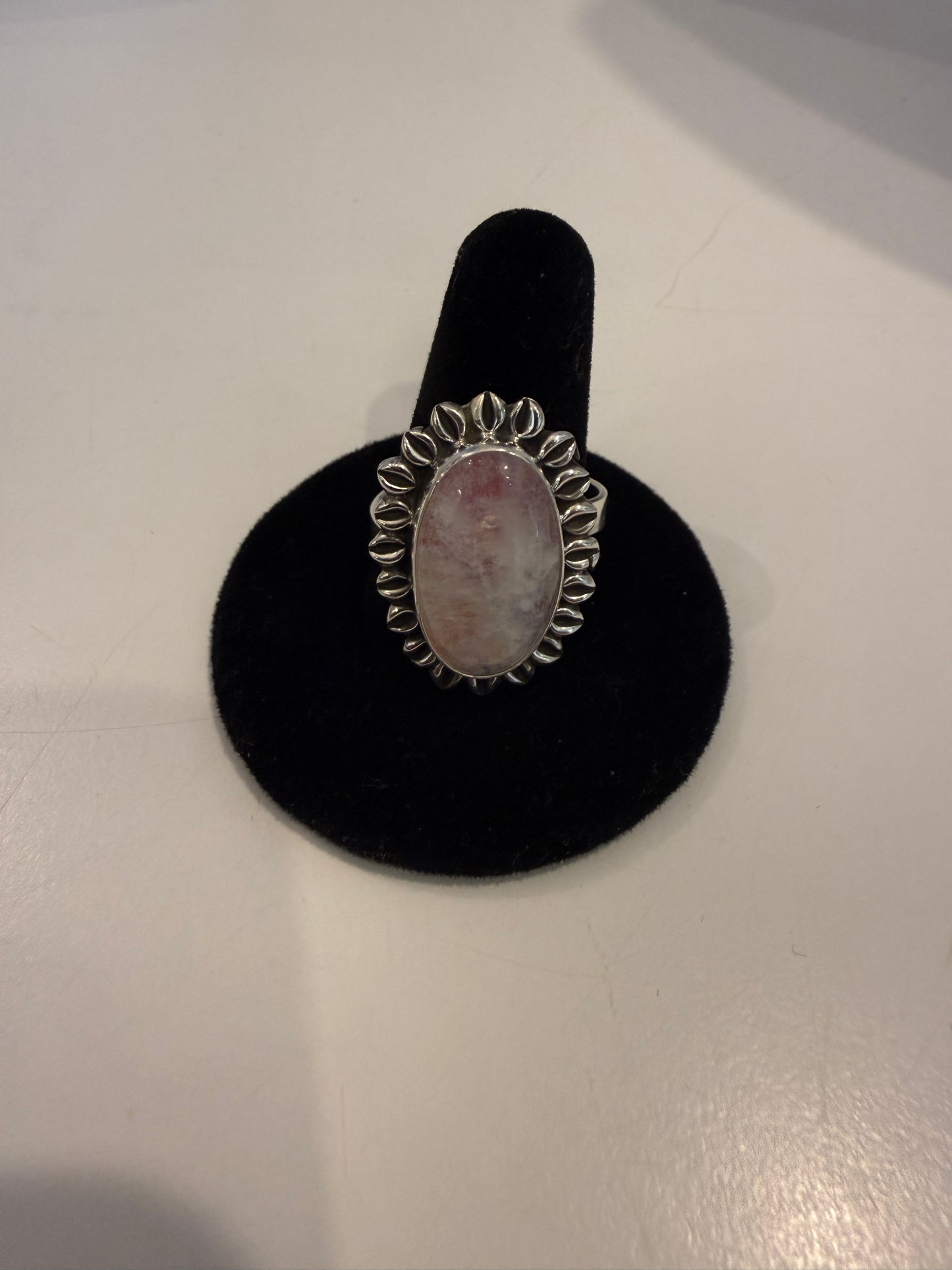 Spike Edged Pink Moonstone Oval Ring